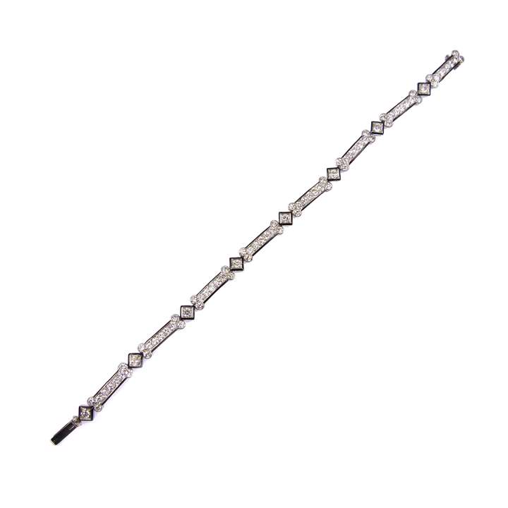 Art Deco diamond and black enamel bracelet